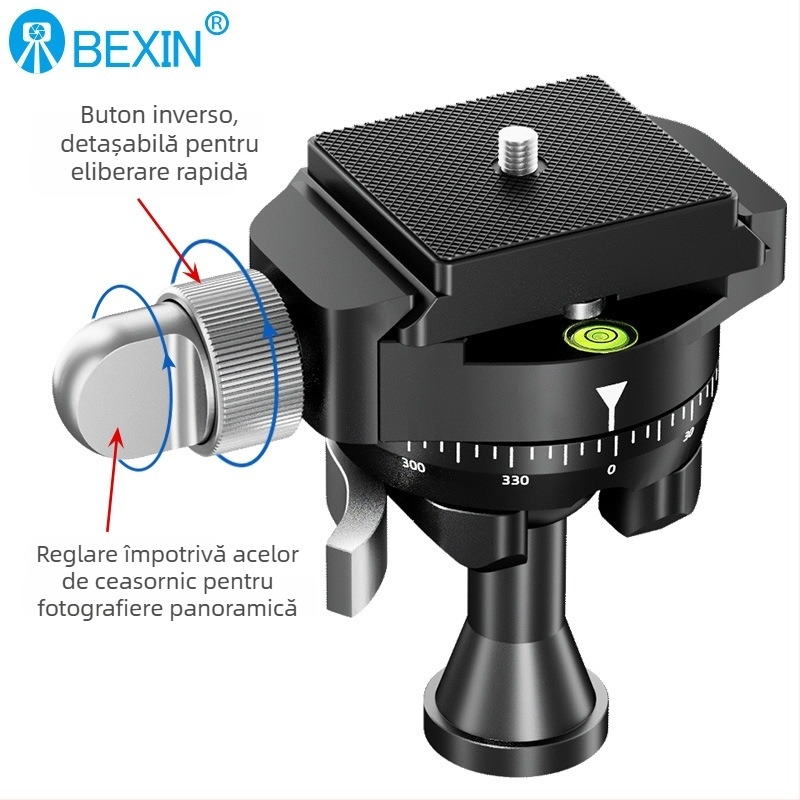 Beixin mini cap de gimbal sferic invertit pentru camere SLR/mirrorless — rotație 360° orizontală și verticală, aliaj de aluminiu, 127 g