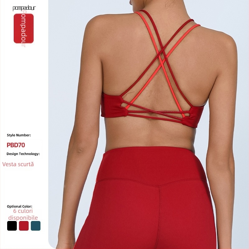 Vesta de yoga pentru femei, cu pernute pentru sâni, croială strânsă, lungime până la piept, foarte elastică, uscată rapid și absorbție a transpirației, material nylon-spandex
