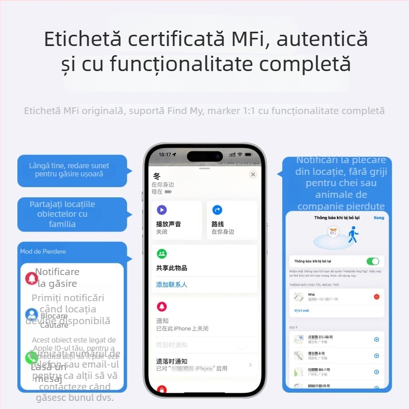 Hey tag tracker anti-pierdere pentru iOS, baterie 230mAh, greutate 22,5 g, potrivit pentru oameni, obiecte și animale de companie