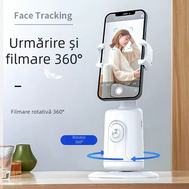 Stabilizator gimbal pentru telefon cu urmărire facială P01 – fără aplicație, urmărire complet automată, rotație orizontală de 360°