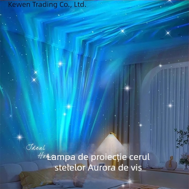 Lampă de podea LED cu proiector pentru cerul înstelat, cu efecte de valuri ale apei și auroră, acoperire până la 30 m², stil nordic