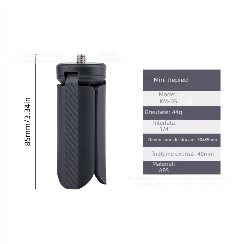 Km-05 Bază de stabilizare desktop — ABS, până la 2 kg, 1 secțiune, compatibil cu DJI Pocket 3, camere de acțiune, camere fără oglindă și clips pentru telefon