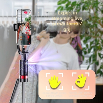 Stabilizator gimbal pentru telefon cu telecomandă, lumină de umplere, Bluetooth — aliaj de aluminiu + ABS, suport pentru stabilizare în corp