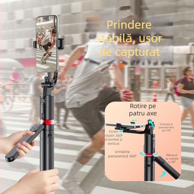 Stabilizator gimbal pentru telefon cu telecomandă, lumină de umplere, Bluetooth — aliaj de aluminiu + ABS, suport pentru stabilizare în corp