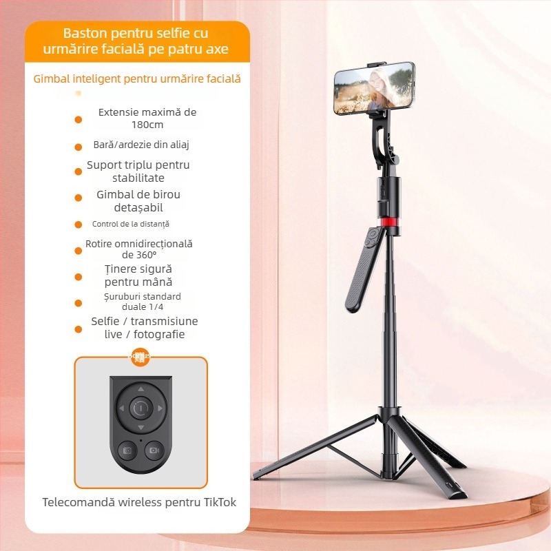 Stabilizator gimbal pentru telefon cu telecomandă, lumină de umplere, Bluetooth — aliaj de aluminiu + ABS, suport pentru stabilizare în corp