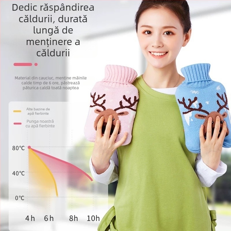 Borcăna de apă fierbinte din cauciuc, îngroșată și etanșă, pentru mâini, burtă și picioare (greutate 0.3 kg; material: cauciuc; încălzire: încărcare cu apă; părți aplicabile: mâini, abdomen, picioare)