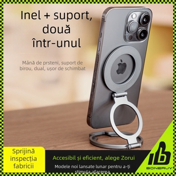 Boneruy suport pentru telefon cu inel pliabil, 2 în 1, din aliaj de aluminiu, suport magnetic, model T15, pentru birou și exterior