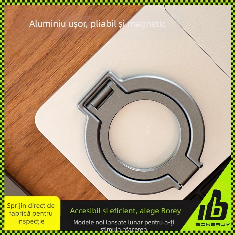 Boneruy suport pentru telefon cu inel pliabil, 2 în 1, din aliaj de aluminiu, suport magnetic, model T15, pentru birou și exterior