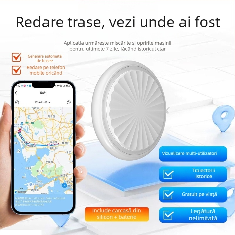 Tracker GPS cu poziționare precisă, poziționare Bluetooth, rezistent la apă, baterie înlocuibilă, navigație pe hartă