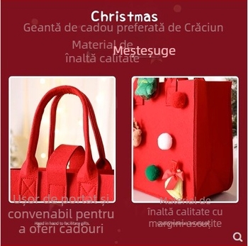 Orun Geantă cadou din fetru pentru Crăciun, gravură cu laser, logo personalizabil, stil cartoon, origine Nangong