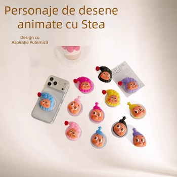 Suport magnetic pentru telefon pentru birou Star Man — design desen animat, gel moale, aderență puternică, bază cu aer, PVC, compatibil universal, inel pentru deget