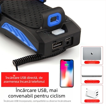 Lumină de bicicletă 4 în 1: far, suport pentru telefon, claxon și încărcător încorporat, rotație de 360°