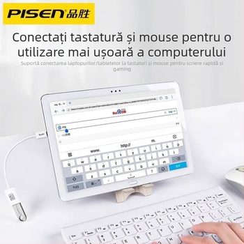 Pisen adaptor OTG Type-C la USB 3.0 pentru telefoane și tablete Android, transfer date USB 3.0, PC+ABS
