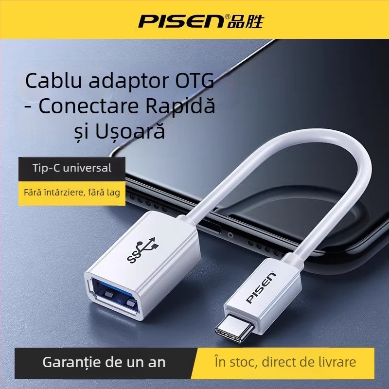 Pisen adaptor OTG Type-C la USB 3.0 pentru telefoane și tablete Android, transfer date USB 3.0, PC+ABS