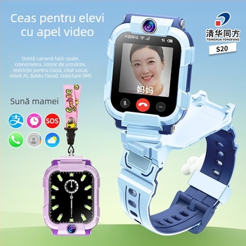 Ceas inteligent pentru copii cu camere duale rotative la 360°, conectivitate 4G/5G, rezistent la apă, autonomie baterie 7–14 zile, curea din silicon