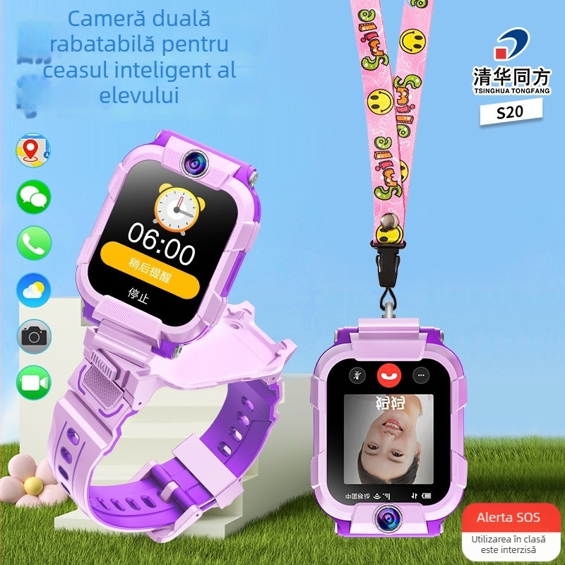 Ceas inteligent pentru copii cu camere duale rotative la 360°, conectivitate 4G/5G, rezistent la apă, autonomie baterie 7–14 zile, curea din silicon