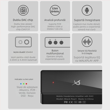 Amplificator DAC pentru căști cu dual DAC, carcasă din metal, compatibil cu dispozitive mobile