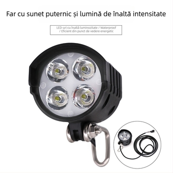 12W lampă frontală și claxon 2 în 1 pentru biciclete electrice cu baterie litiu — montaj exterior rezistent la apă