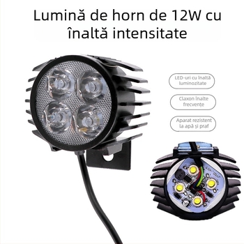 12W lampă frontală și claxon 2 în 1 pentru biciclete electrice cu baterie litiu — montaj exterior rezistent la apă