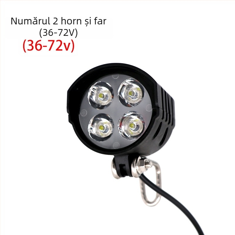 12W lampă frontală și claxon 2 în 1 pentru biciclete electrice cu baterie litiu — montaj exterior rezistent la apă