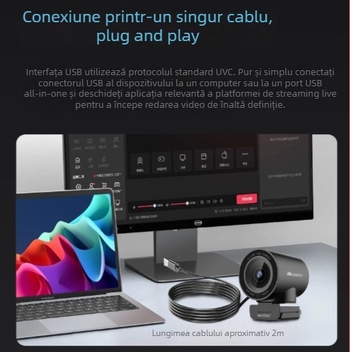 Aoni NX6S cameră web pentru streaming live, cu filtru de înfrumusețare, focalizare rapidă, USB, 4K HD, microfon încorporat