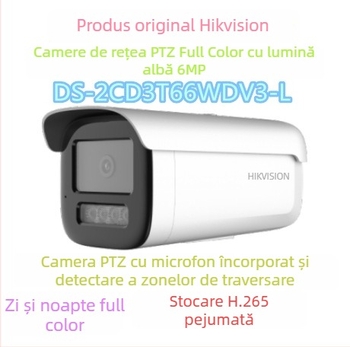 Cameră IP Hikvision PoE cu audio, 6MP full color, rezistentă la apă, viziune pe timp de noapte DS-2CD3T66WDV3-L