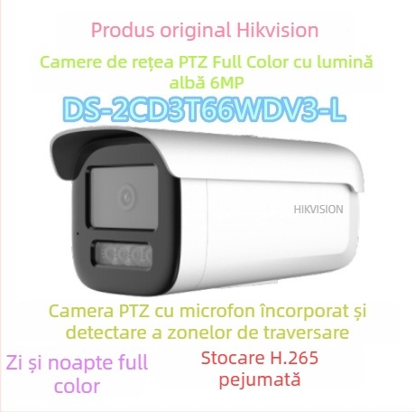Cameră IP Hikvision PoE cu audio, 6MP full color, rezistentă la apă, viziune pe timp de noapte DS-2CD3T66WDV3-L