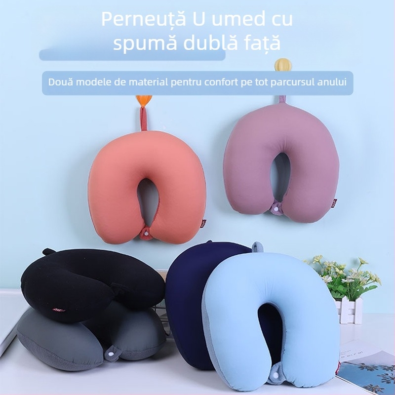 Recreation House Pernă de gât în formă de U, cu umplutură din particule de spumă, material Spandex + polar fleece, design modern minimalist
