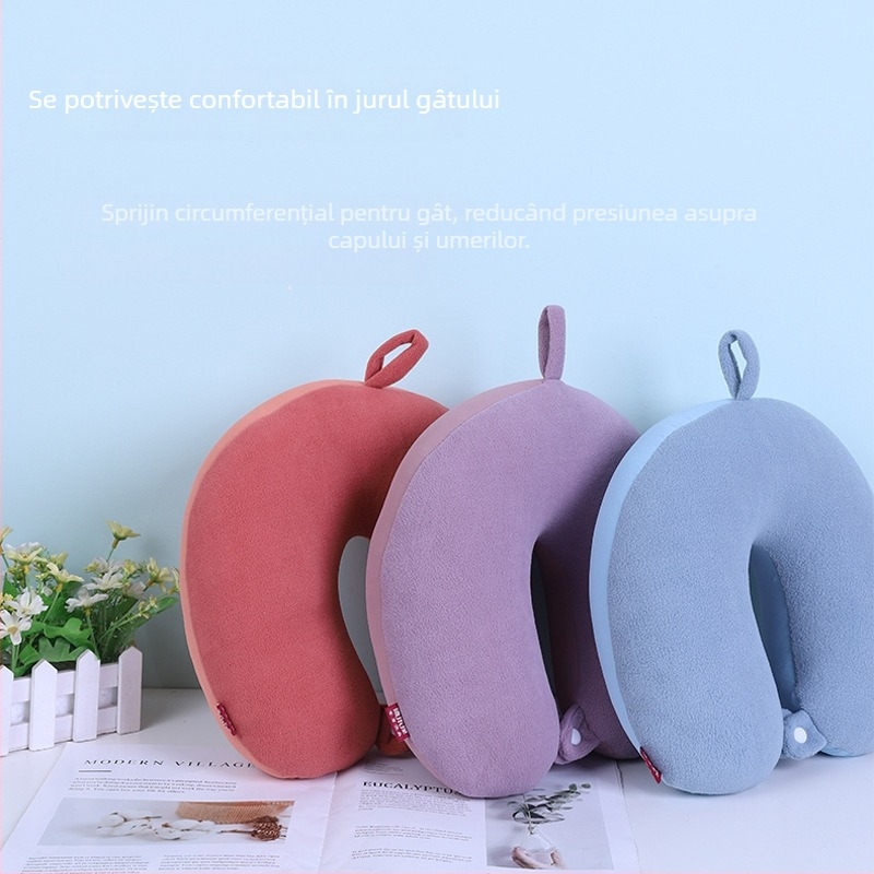 Recreation House Pernă de gât în formă de U, cu umplutură din particule de spumă, material Spandex + polar fleece, design modern minimalist