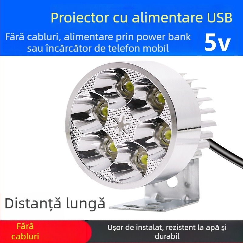 Far de bicicletă cu port USB de încărcare și LED spot, luminozitate mare, lampă de camping