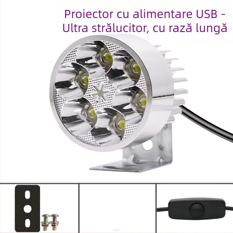 Far de bicicletă cu port USB de încărcare și LED spot, luminozitate mare, lampă de camping