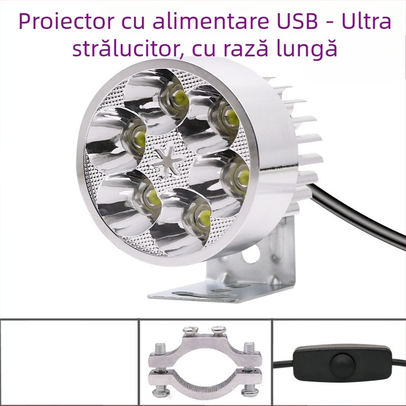 Far de bicicletă cu port USB de încărcare și LED spot, luminozitate mare, lampă de camping