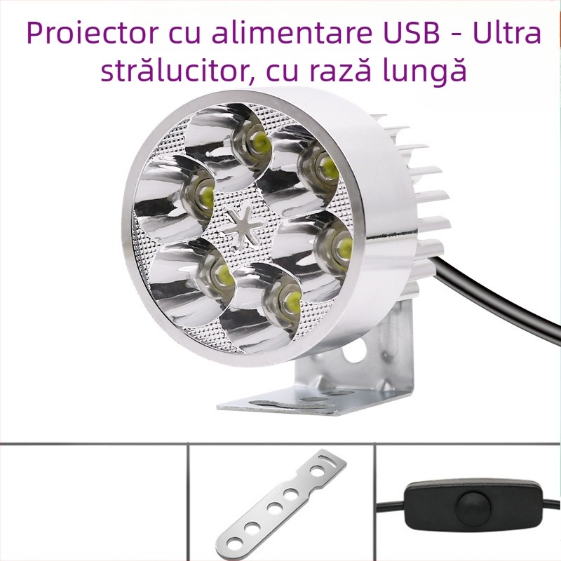 Far de bicicletă cu port USB de încărcare și LED spot, luminozitate mare, lampă de camping