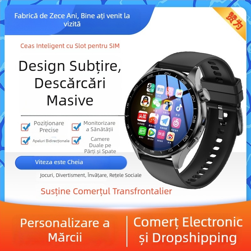 Ceas inteligent cu slot SIM, Android OS, poziționare GPS, monitorizare a sănătății, ecran AMOLED