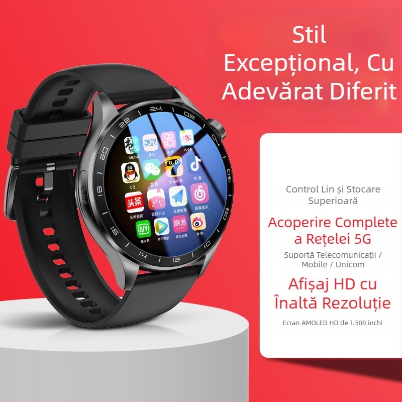 Ceas inteligent cu slot SIM, Android OS, poziționare GPS, monitorizare a sănătății, ecran AMOLED