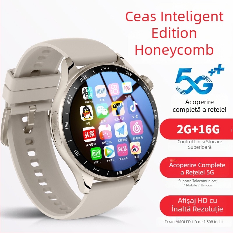 Ceas inteligent cu slot SIM, Android OS, poziționare GPS, monitorizare a sănătății, ecran AMOLED