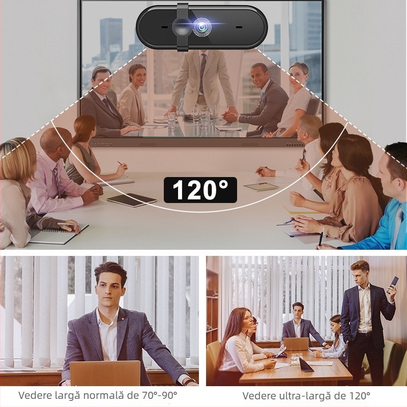 Cameră web USB HD cu autofocus (1080p, 30fps, USB 2.0, fără driver, microfon încorporat)