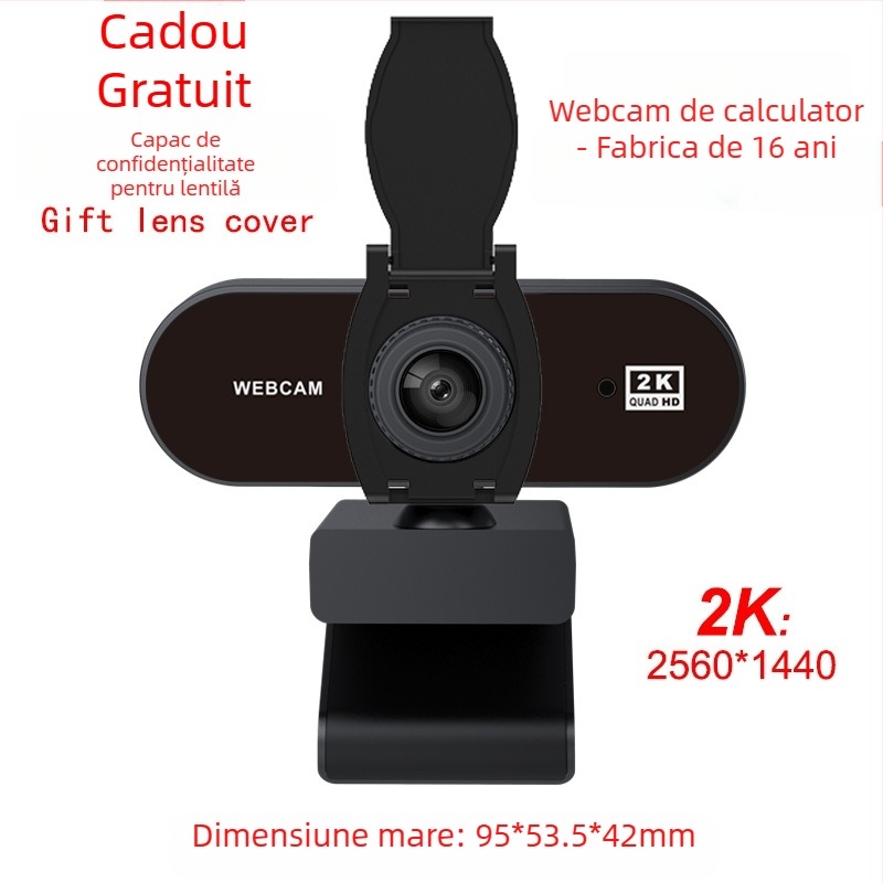 Camera web USB cu microfon încorporat și capac pentru lentilă, 2560x1440 la 30fps, USB 2.0