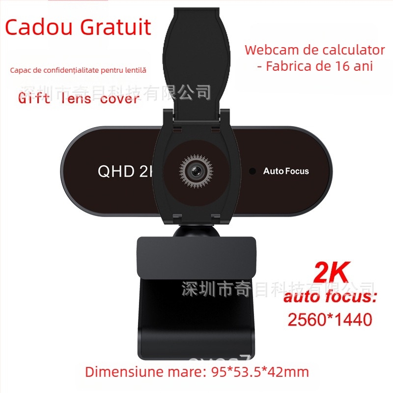 Camera web USB cu microfon încorporat și capac pentru lentilă, 2560x1440 la 30fps, USB 2.0