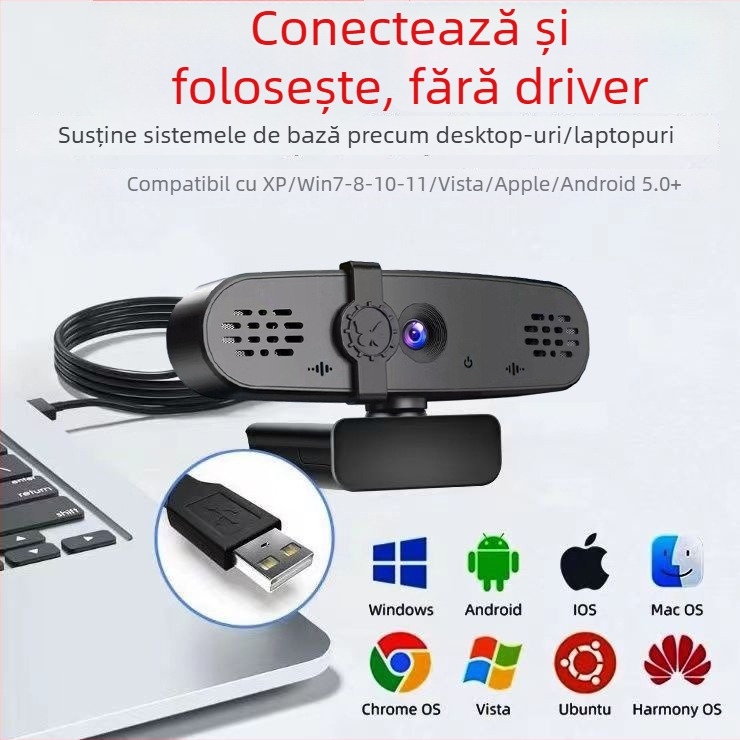 Cameră web pentru computer cu microfon încorporat, pentru cursuri online și videoconferințe, 2560x1440, senzor 4MP, 30fps, USB 2.0