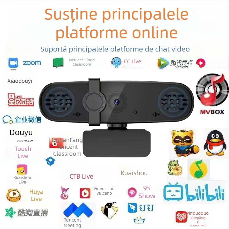 Cameră web pentru computer cu microfon încorporat, pentru cursuri online și videoconferințe, 2560x1440, senzor 4MP, 30fps, USB 2.0