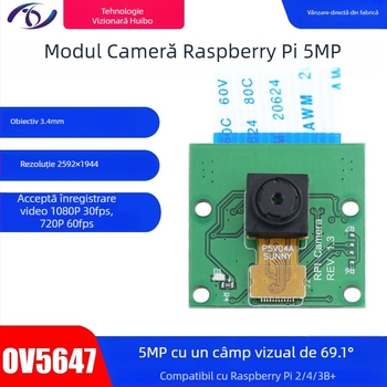 Modul de cameră HD pentru Raspberry Pi cu senzor OV5647 de 5 MP, rezoluție 2592x1944, 30fps, interfață CSI, focalizare manuală