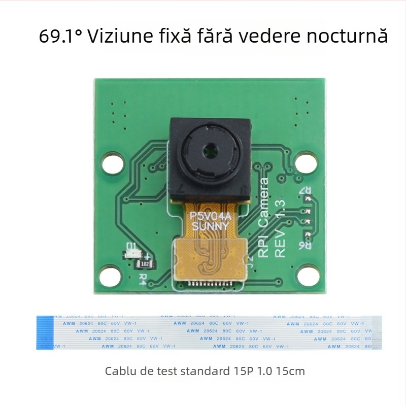 Modul de cameră HD pentru Raspberry Pi cu senzor OV5647 de 5 MP, rezoluție 2592x1944, 30fps, interfață CSI, focalizare manuală