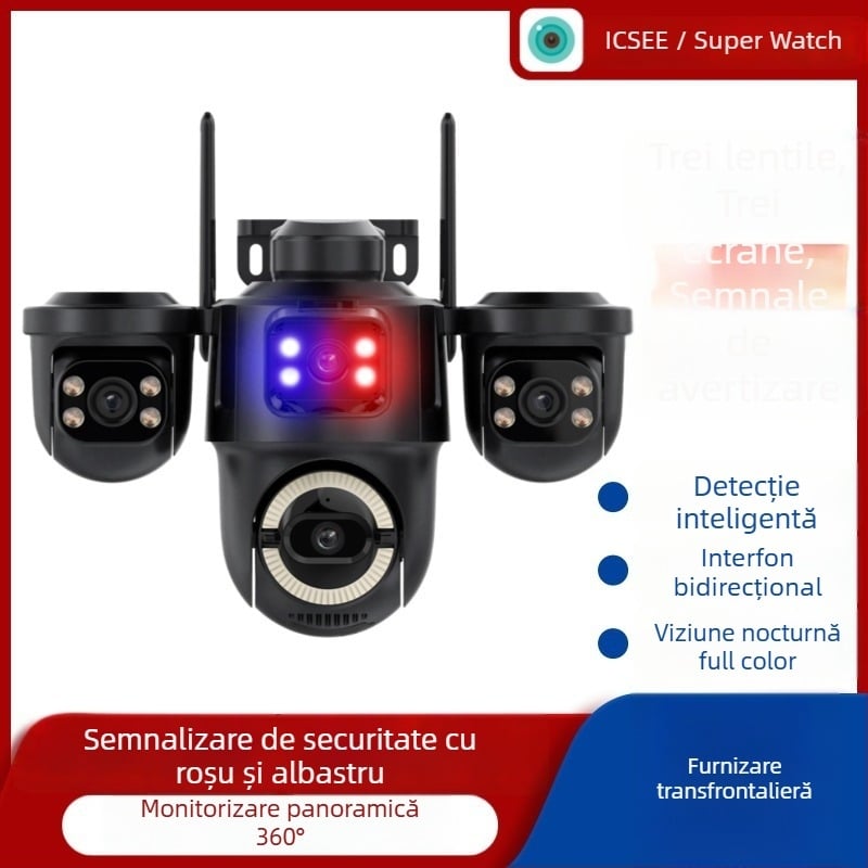 Cameră WiFi PTZ cu iluminare minimă 0.01 lux, SNR > 48 dB, utilizare indoor/outdoor, carcasă ABS, lumină de avertizare