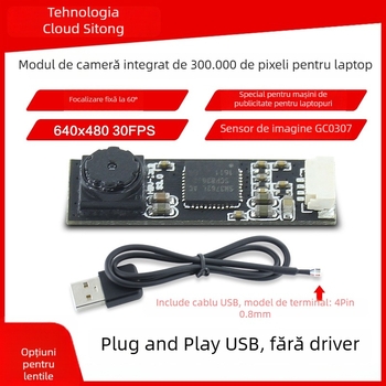 Modul de cameră USB HBV1319, fără driver, senzor GC0307 0.3MP, 640x480 la 30fps, USB 2.0, focalizare fixă