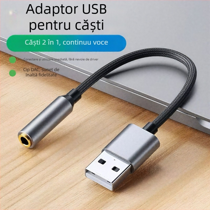Cablu adaptor USB la 3,5 mm audio – 2 în 1 pentru căști și microfon – fără drivere