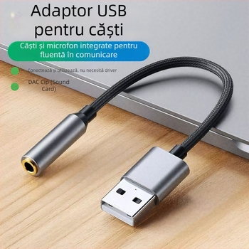 Cablu adaptor USB la 3,5 mm – fără driver, două funcții (căști și microfon), convertor audio pentru placa de sunet a computerului