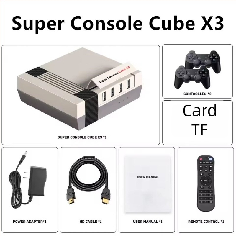 Consolă de jocuri video cu design retro nostalgic, 64GB memorie, Android TV + EmuELEC, HDMI/AV/USB 2.0, redare video