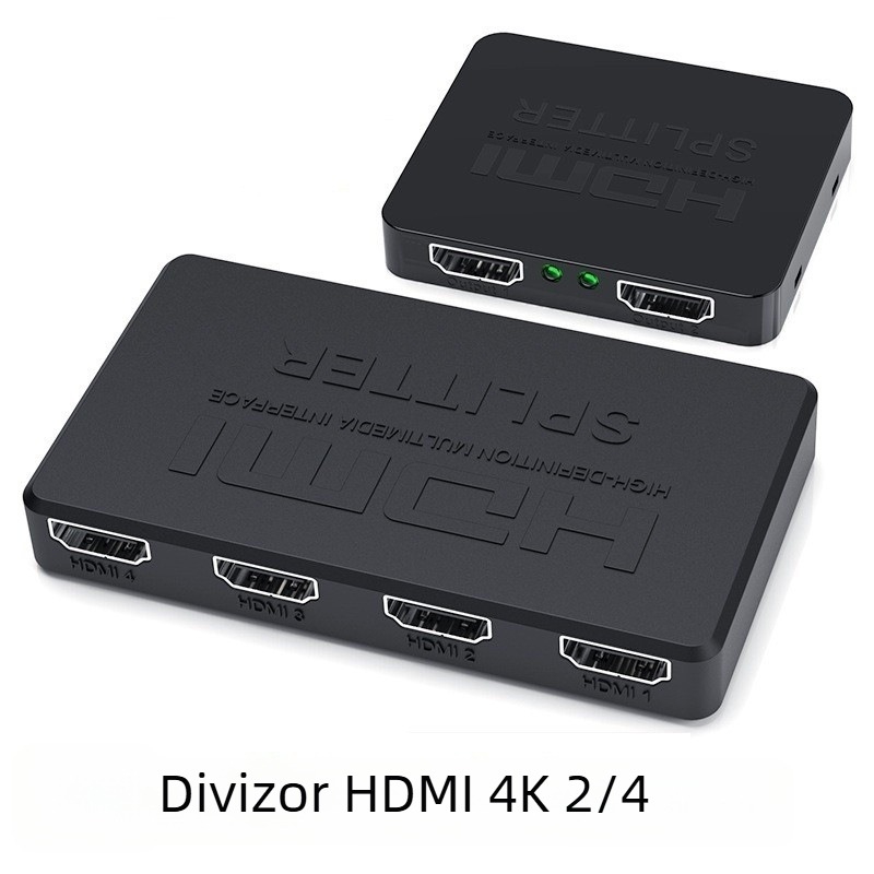 HDMI splitter 1×4 cu suport 4Kx2K | 1 intrare, 4 ieșiri | cablu de alimentare inclus