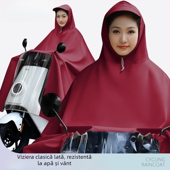 Poncho de ploaie pentru femei, destinat vehiculelor electrice (biciclete electrice și motociclete), lung, acoperire integrală, țesătură PVC groasă cu strat de adeziv PU